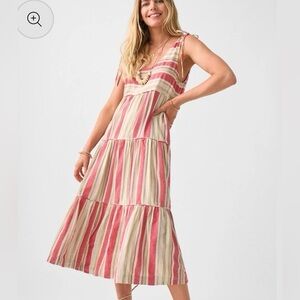 Faherty Lanai Multicolor Striped Linen Blend Midi Dress Size XL